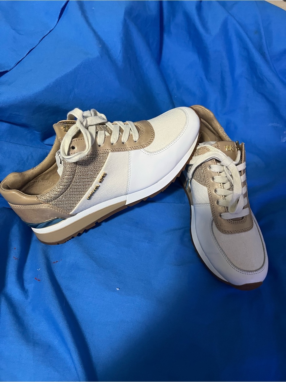 Michael Kors Cream, White & Tan Mixed-Material Sneakers SG218